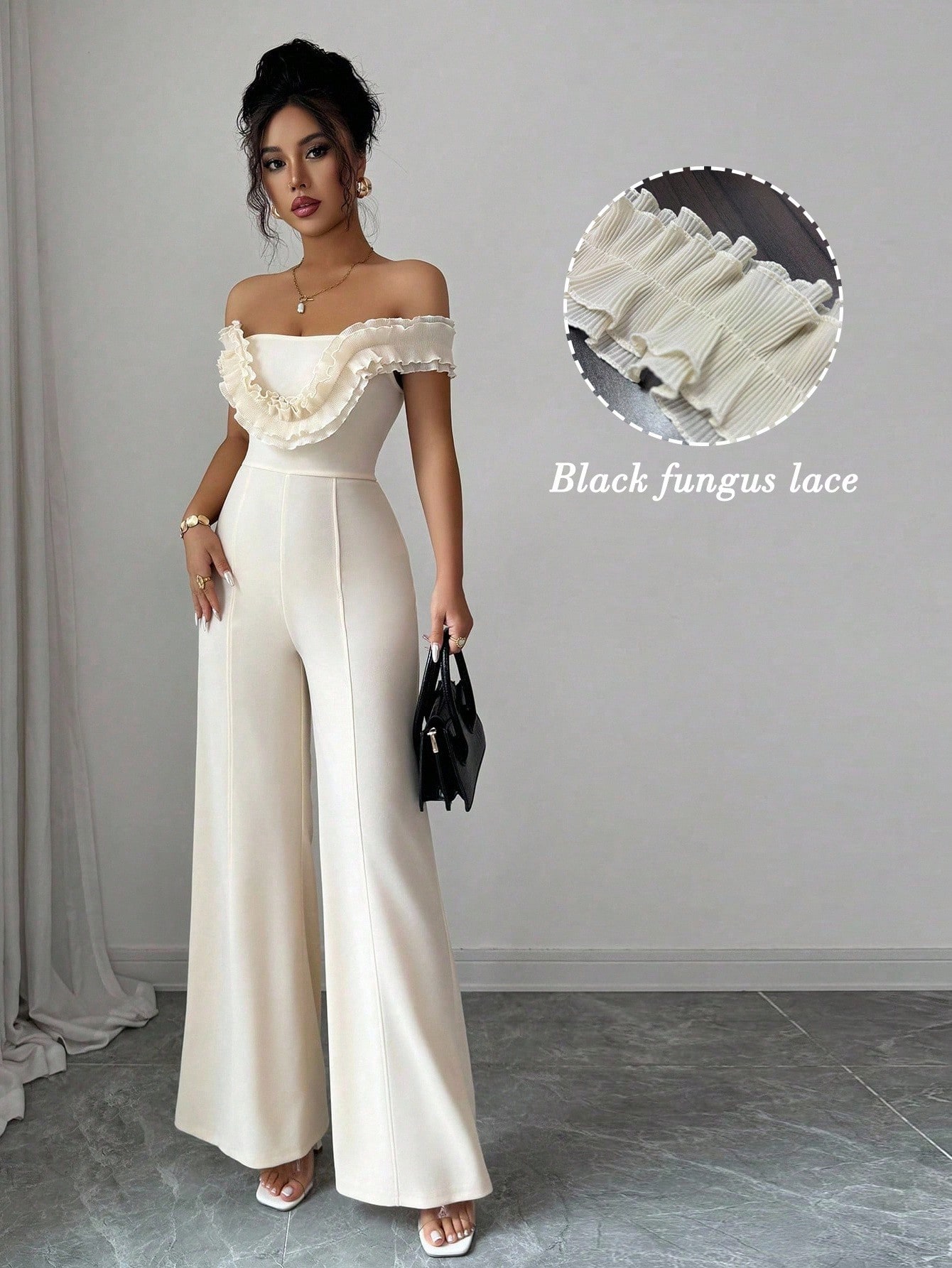 SHEIN Elenzga Elegant Ruffle Off Shoulder Jumpsuit
