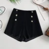 SHEIN Franclia Women's Versatile Low Waist Form-Fitting Velvet Side Metal Button Decorated Shorts