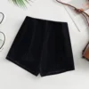SHEIN Franclia Women's Versatile Low Waist Form-Fitting Velvet Side Metal Button Decorated Shorts