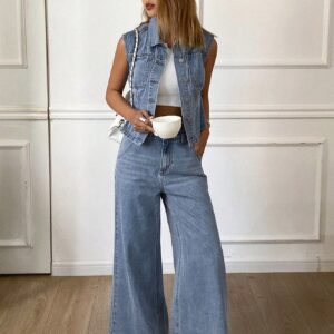 SHEIN Livesso Denim Girls Clothing Spring Denim Suit