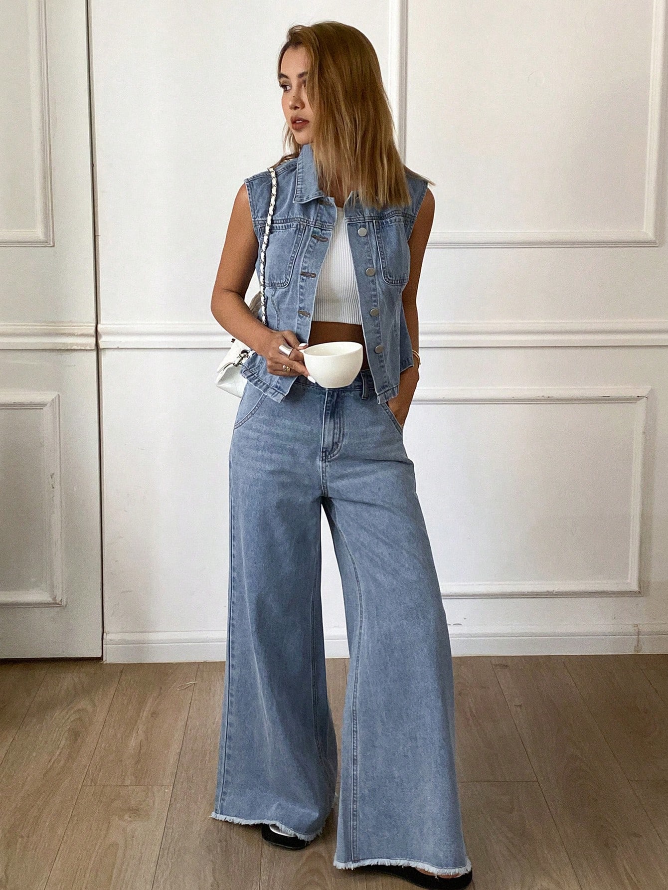 SHEIN Livesso Denim Girls Clothing Spring Denim Suit