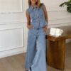 SHEIN Livesso Denim Girls Clothing Spring Denim Suit