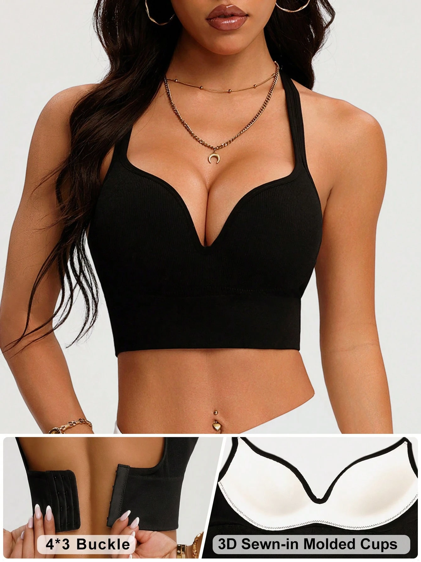 Studio SHEIN Sport Letter Back Open Seamless Sports Bra