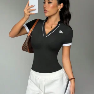 Studio SHEIN Sport Women's Basic Letter Print POLO Short Sleeve T-Shirt