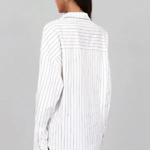 SHEIN Oversized Rhinestone Embellished Loose Striped Long Shirt