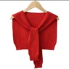 SHEIN Casual Y2K Shawl Wraps Knitted Tie Up Knotted Shoulder Cape Black Red