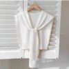 SHEIN Casual Y2K Shawl Wraps Knitted Tie Up Knotted Shoulder Cape White