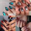 SHEIN Y2K Short Oval Glossy Aesthetic 4 Colors Crystal Cat Eye French Tip Press