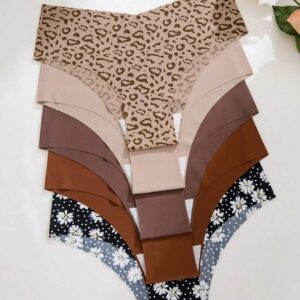 SHEIN Seamless Sexy Leopard & Daisy Print Breathable Panties