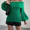 SHEIN Chiquease Off Shoulder Lantern Sleeve Sweater Knit Pullover
