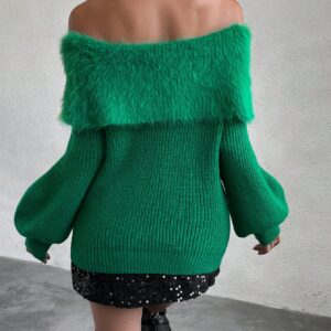 SHEIN Chiquease Off Shoulder Lantern Sleeve Sweater Knit Pullover