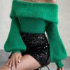SHEIN Chiquease Off Shoulder Lantern Sleeve Sweater Knit Pullover
