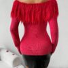 SHEIN Chiquease Women's Fuzzy Off Shoulder Long Sleeve Pullover Sweater Knit