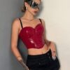 SHEIN EgrlEra Red PU Leather Sexy Backless Asymmetrical Camisole