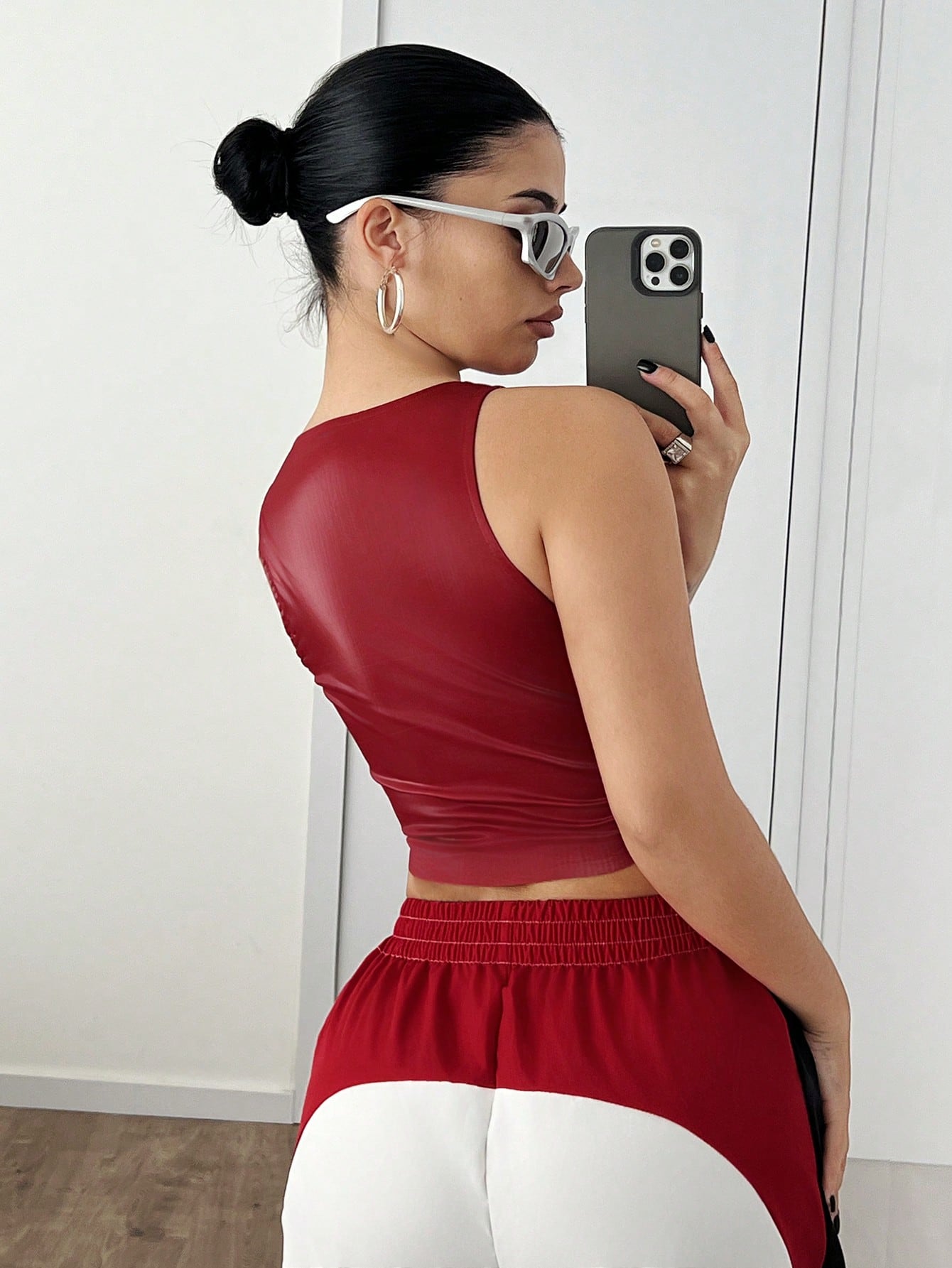 SHEIN EgrlEra Women Sexy PU Leather Fashion Cropped Slim Fit Tank Top