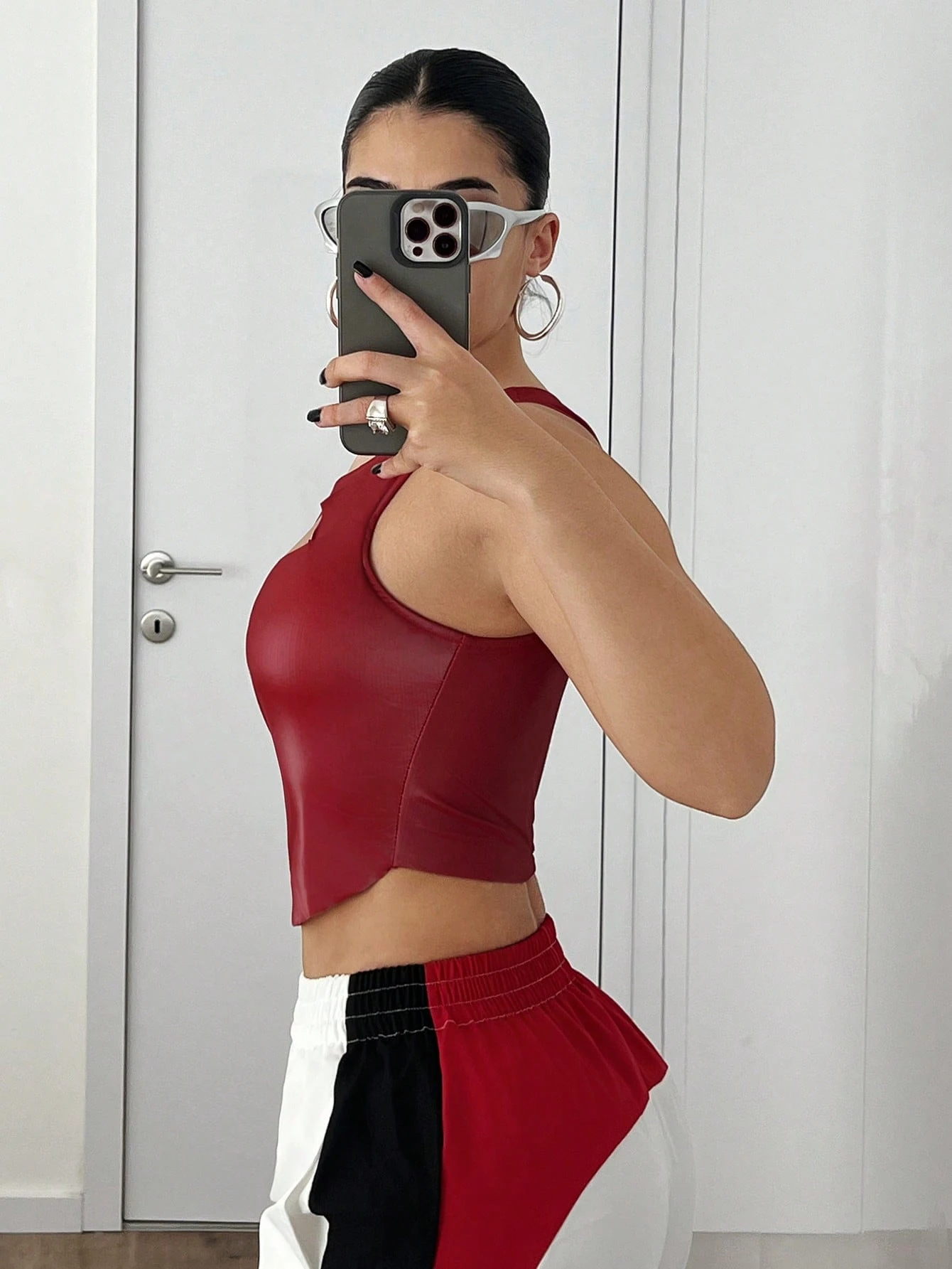 SHEIN EgrlEra Women Sexy PU Leather Fashion Cropped Slim Fit Tank Top