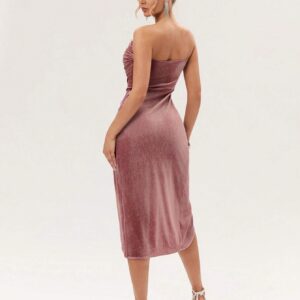 SHEIN Glamine 1pc Solid Color Ruched Asymmetric Hem Tube Dress