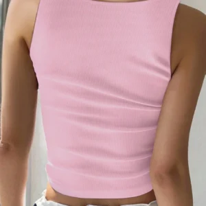 SHEIN INAWLY Women's Solid Color Beaded Cropped Fitted Fashionable Tank Top