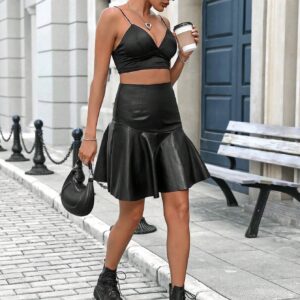 SHEIN Mobula Sound Frilled PU Elegant Fitted Mini Skirt