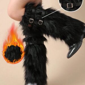 1 Pair Of Women's Y2K Punk-Style Faux Fur Leg Socks - Solid Color Fleece Winter Boots