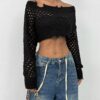 Flirla Sexy Open Shoulder Hollow Out Ladies' Sweater Knit Pullover Fall Winter Outfit