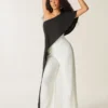 Vixey Two Tone Color Block One Shoulder Drape Detail Wide Leg Jumpsuit, Summer Dresses
