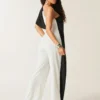 Vixey Two Tone Color Block One Shoulder Drape Detail Wide Leg Jumpsuit, Summer Dresses